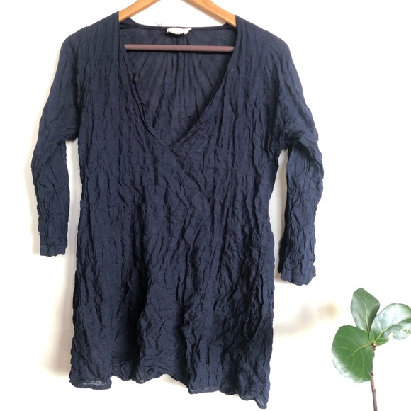 Jess Brown Puckered V Neck Cotton Tunic XS - Picture 3 of 7